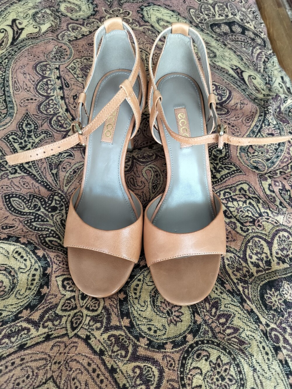 ECCO Women's 39/8-8.5 Shape 65 Tan Leather T-Strap Heeled Sandals - Picture 9 of 11